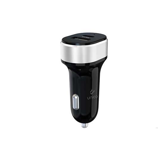 Carregador para carros Duplo USB Tipo-A Tipo-C Preto Unico