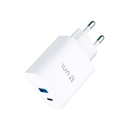 Carregador Rapido Duplo USB Tipo-A Tipo-C Branco 45W Unico